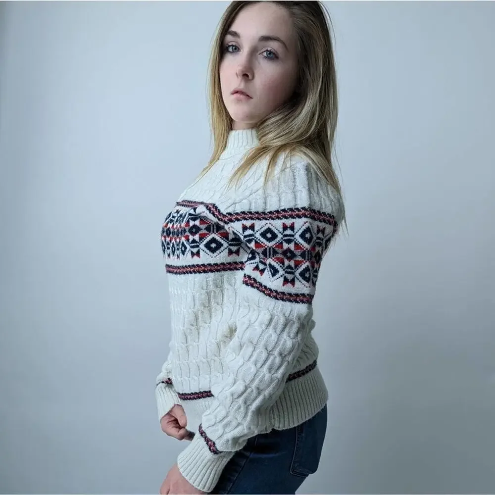 Vintage 70's Lord Jeff Cable Knit Turtleneck Sweater - M